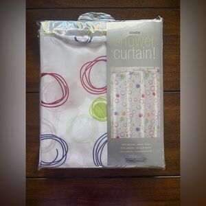 New in package “doodle” multi color fabric shower curtain